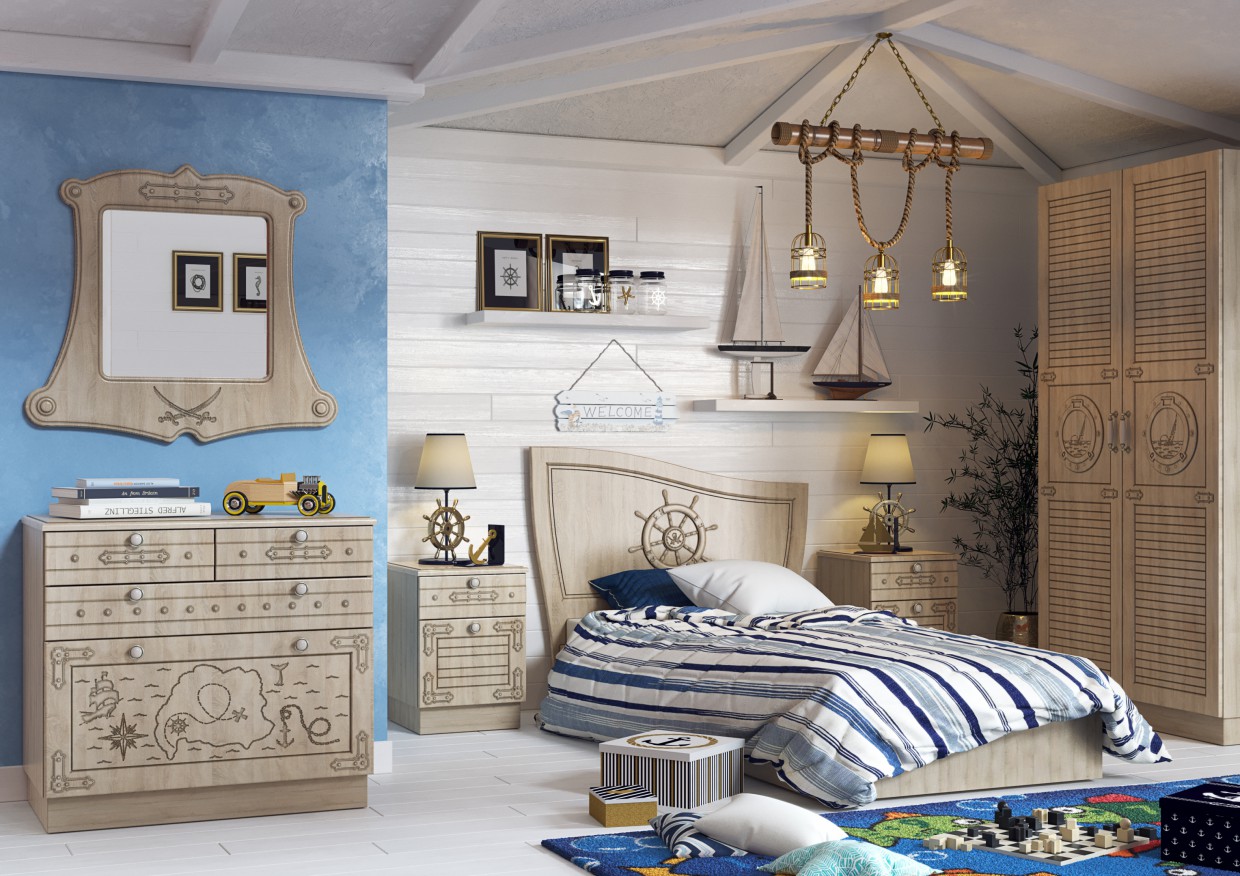 Quarto de crianças com um tema do mar em 3d max corona render imagem