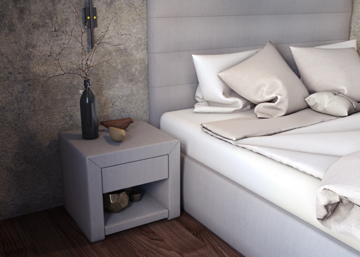 imagen de Cama y mesitas de noche "Opal" en 3d max corona render