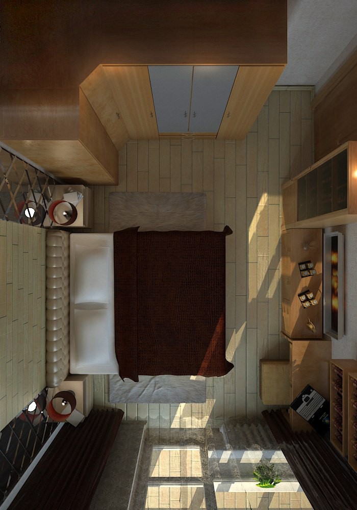 bedroom view from above in 3d max vray 3.0 image