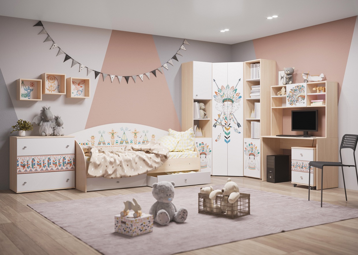 Collection of children's furniture "Indians" in 3d max corona render image