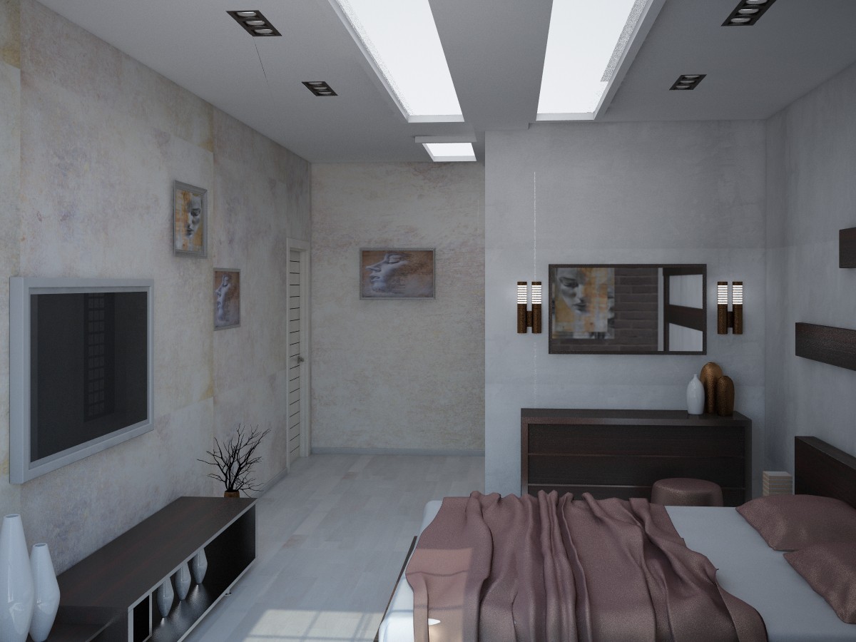 Camera da letto + sala in 3d max vray immagine