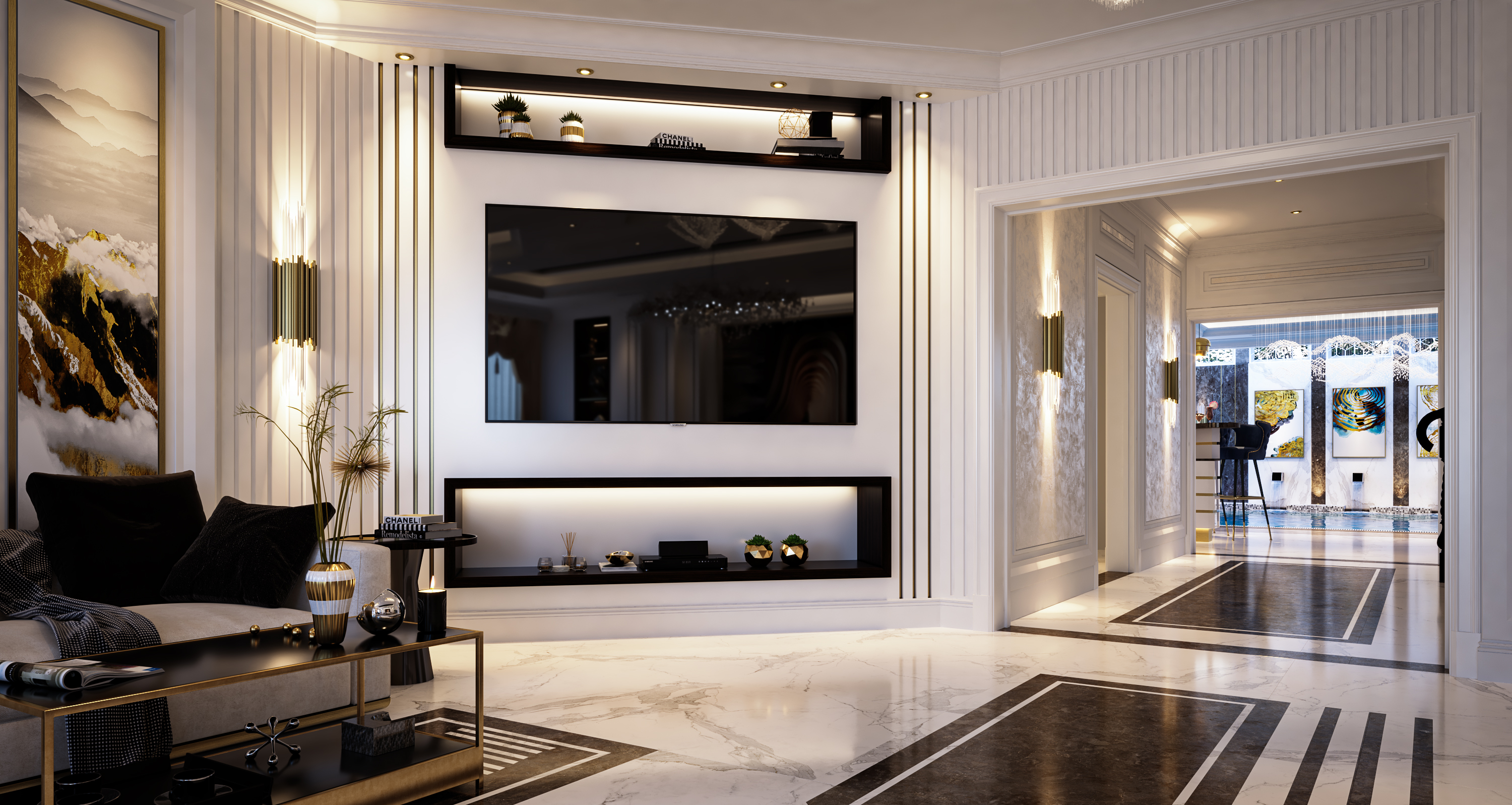 Zona giorno moderna 002 in 3d max vray 3.0 immagine