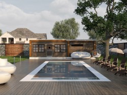 Sauna avec piscine dans l’yard