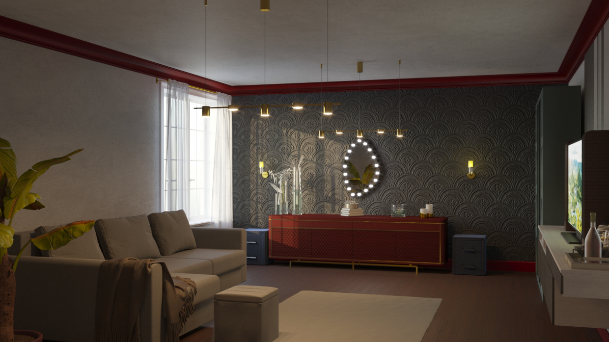 Sala de estar em Corone em 3d max corona render imagem