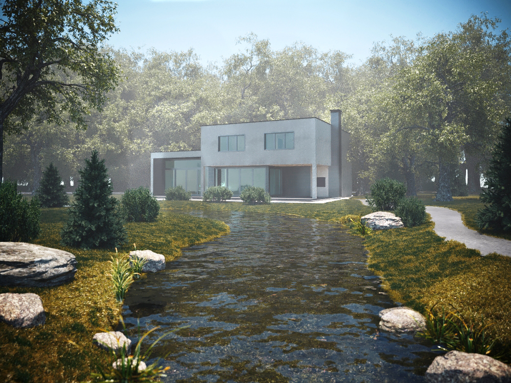 Haus am Fluss in 3d max corona render Bild