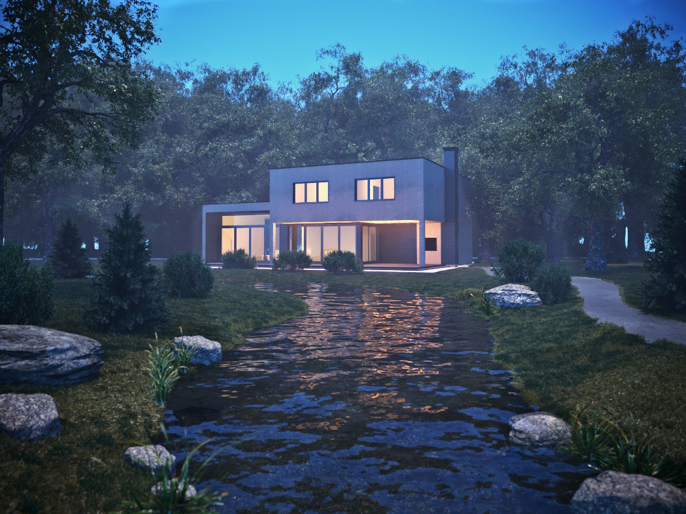 Haus am Fluss in 3d max corona render Bild