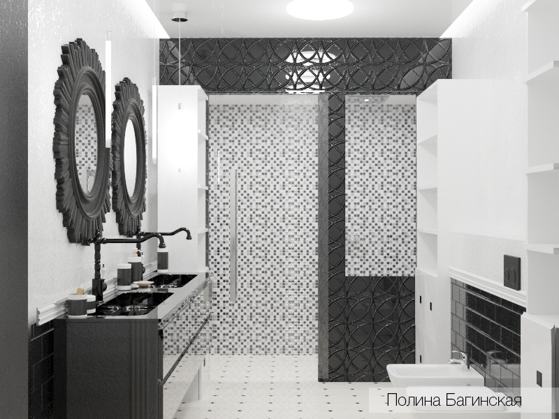 imagen de Baño blanco y negro en 3d max vray