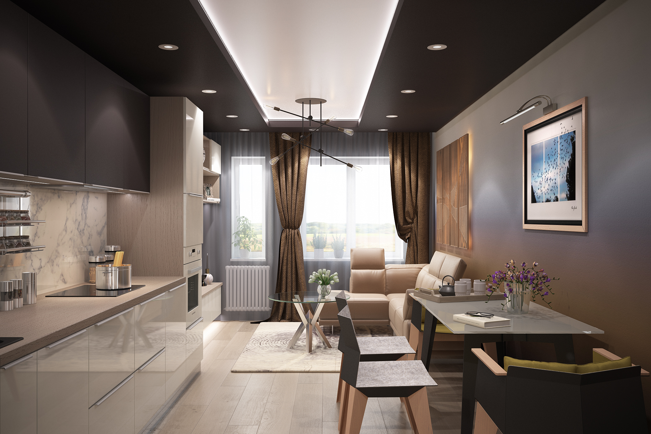 imagen de Cocina y living comedor en 3d max vray 3.0