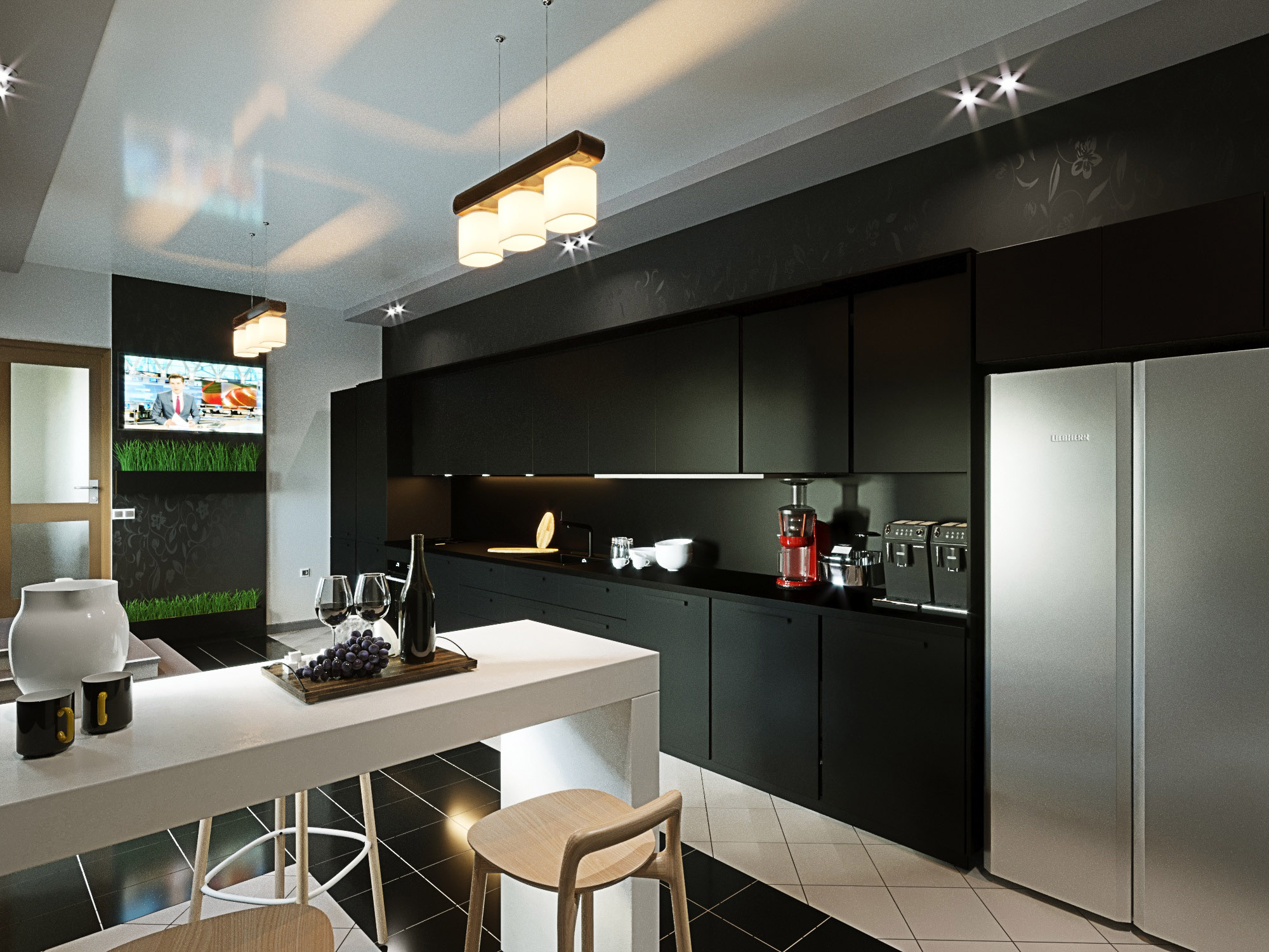 Kitchen in a private house in ArchiCAD corona render image