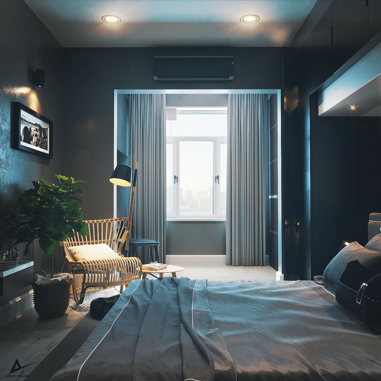 Quarto Escuro Moderno em 3d max corona render imagem