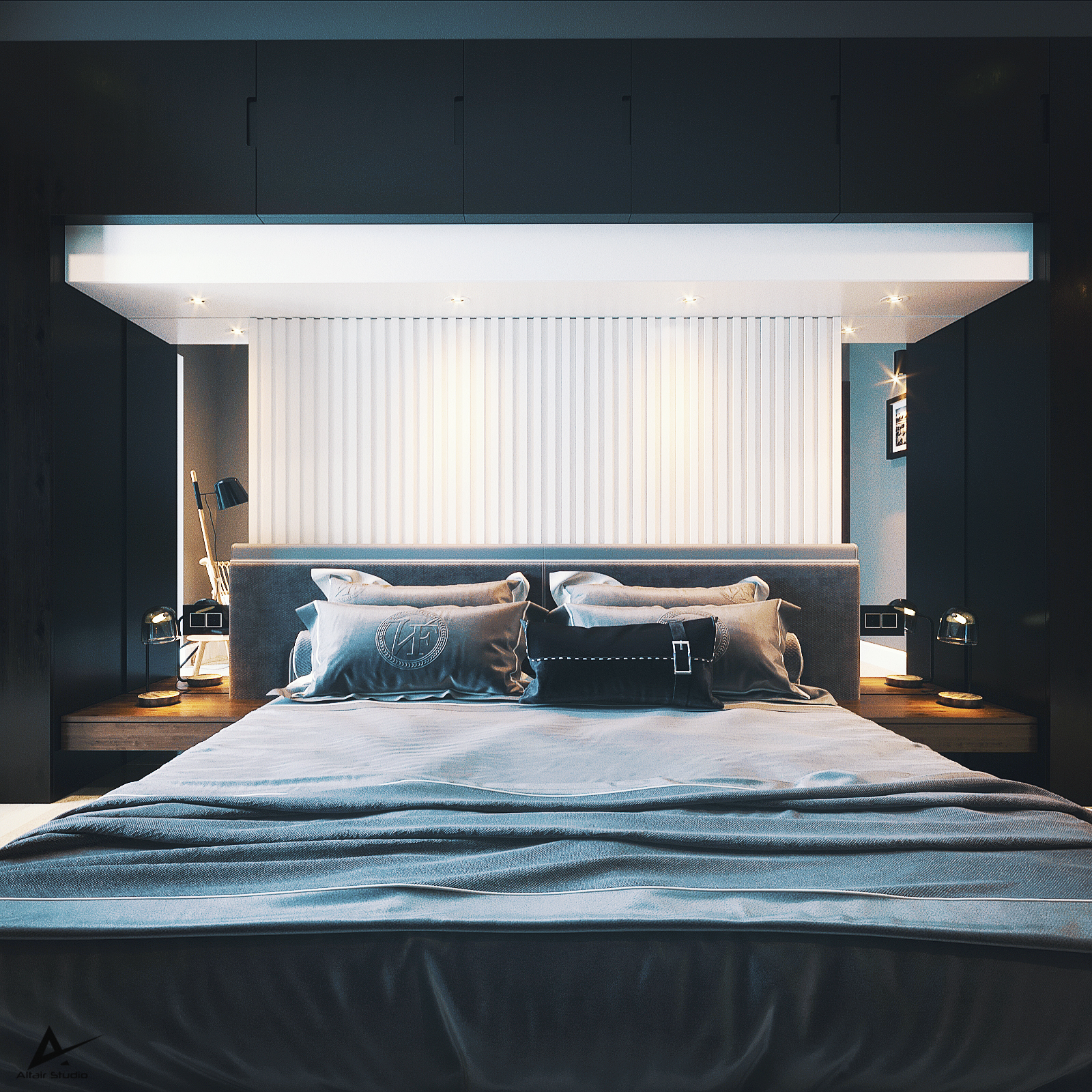 Quarto Escuro Moderno em 3d max corona render imagem