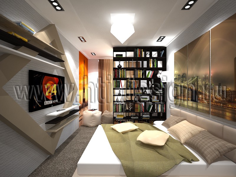 Quarto com área de estudo em 3d max vray imagem