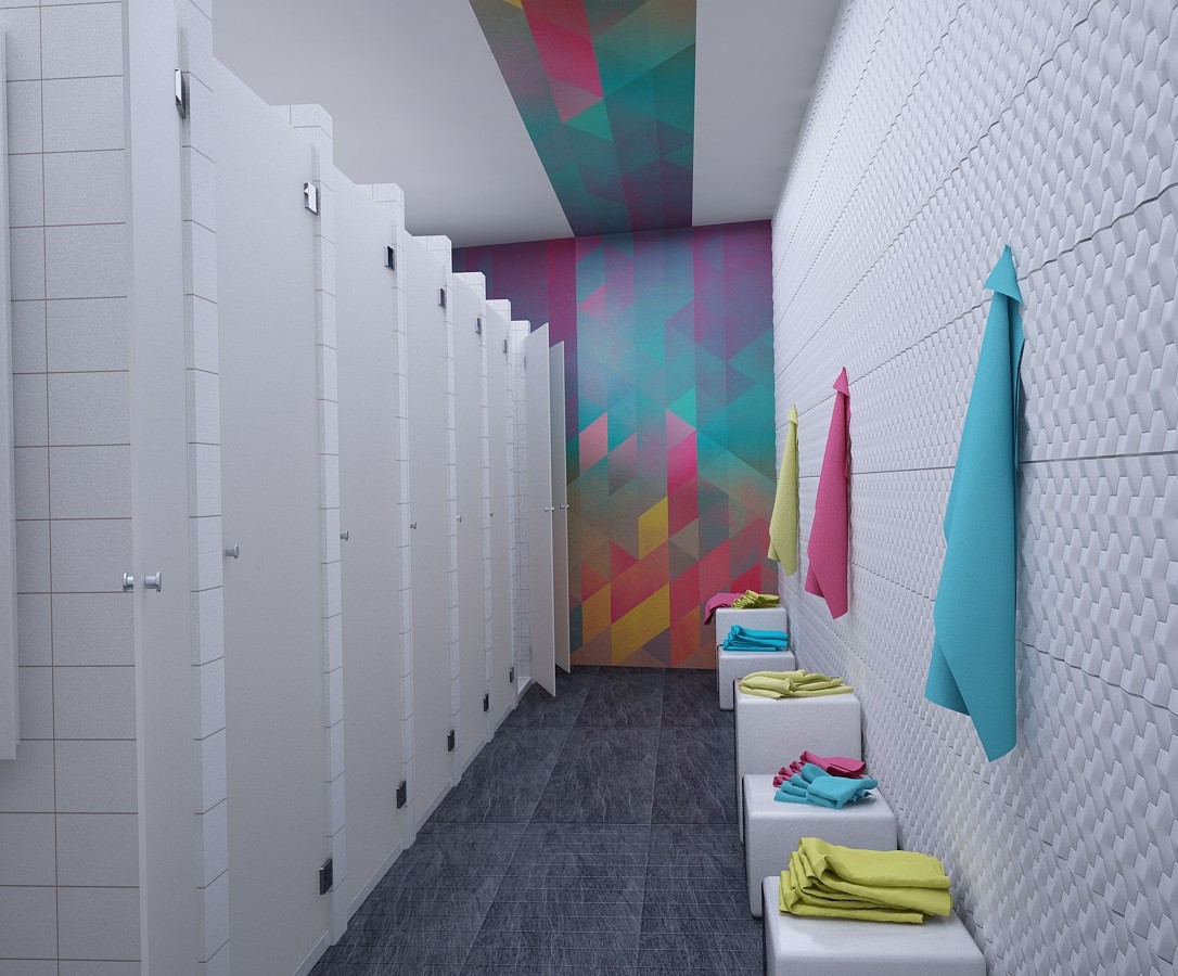 locker room/reception lounge, rock climbing Center in 3d max vray image