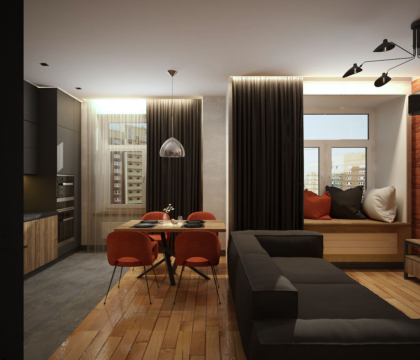 Loft apartment with elements of minimalism, Chelyabinsk in 3d max vray 3.0 image