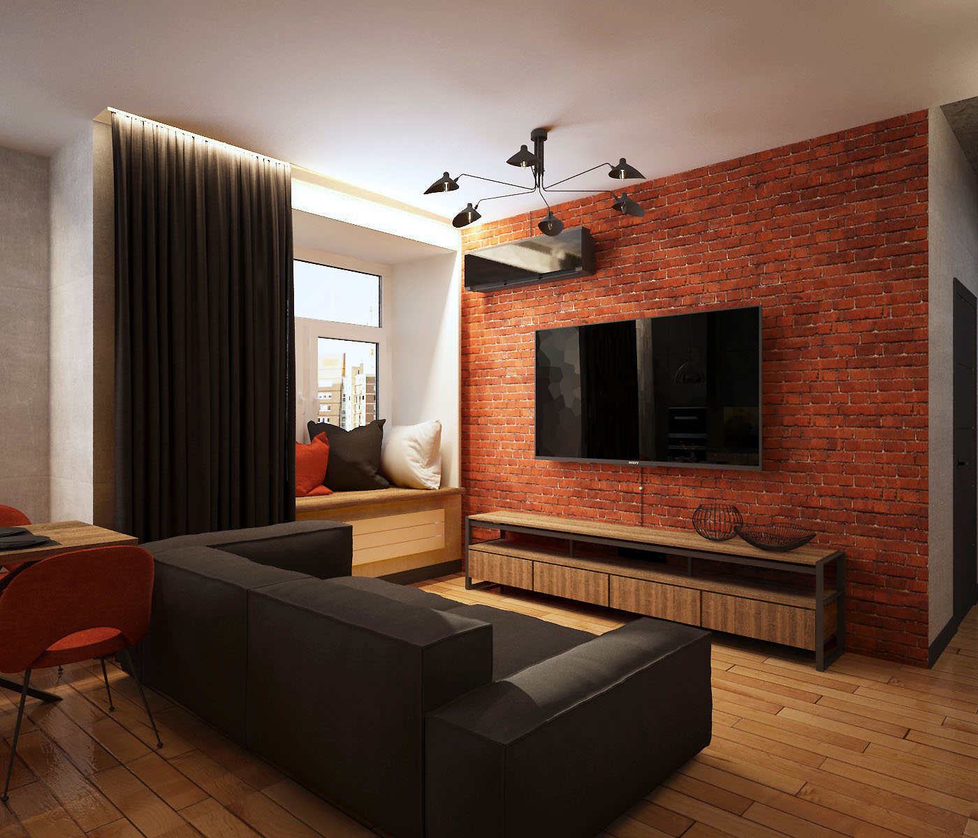 Appartement loft avec des éléments de minimalisme, Tcheliabinsk dans 3d max vray 3.0 image