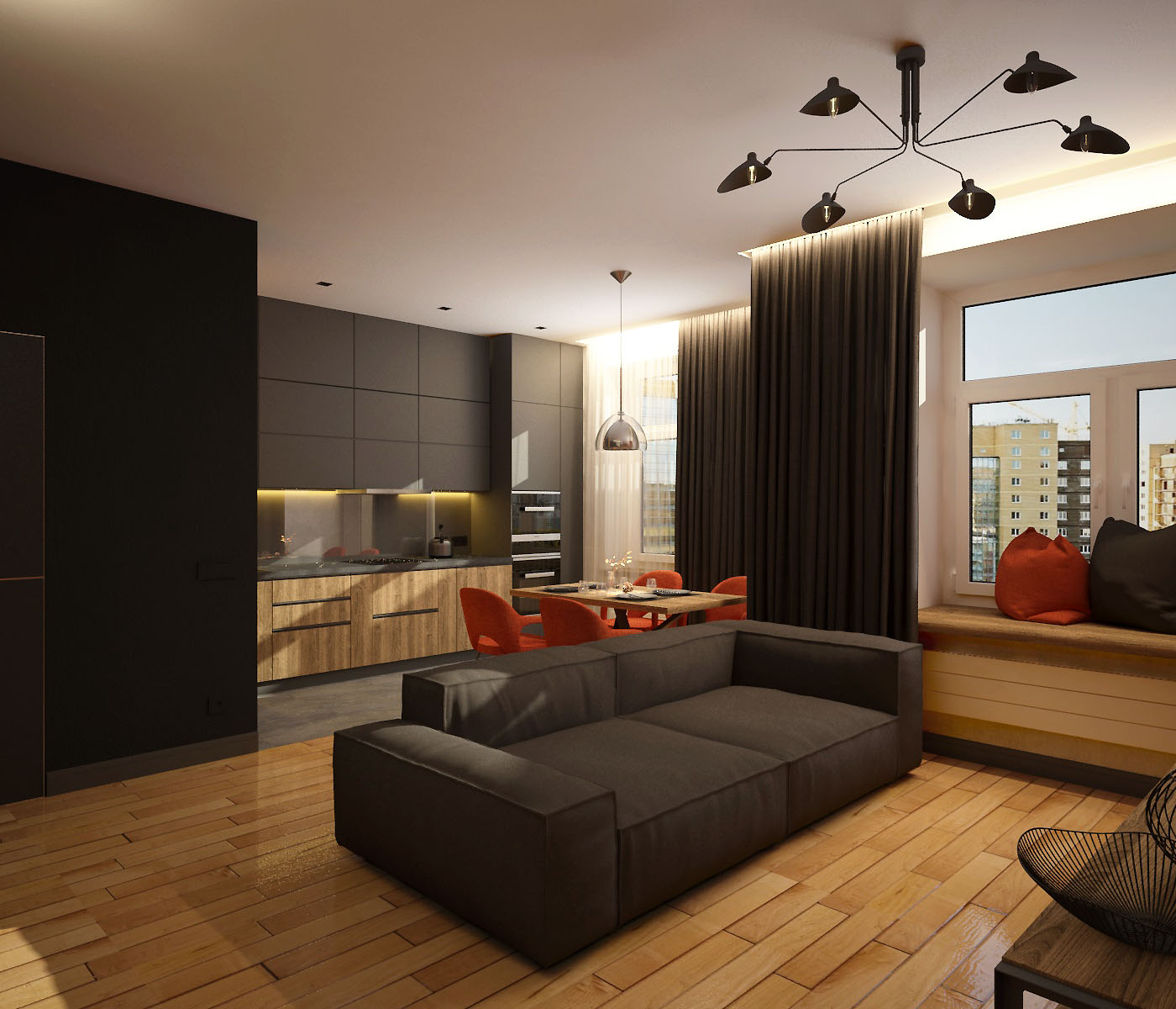 Loft-Wohnung mit Elementen des Minimalismus, Tscheljabinsk in 3d max vray 3.0 Bild