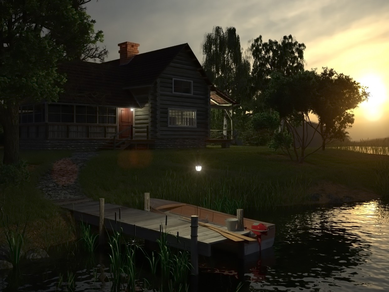 Haus am Wasser in 3d max vray Bild