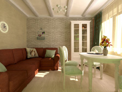 A small dining room and kitchen in the cottage