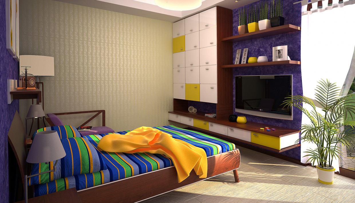 Bright bedroom in 3d max vray image