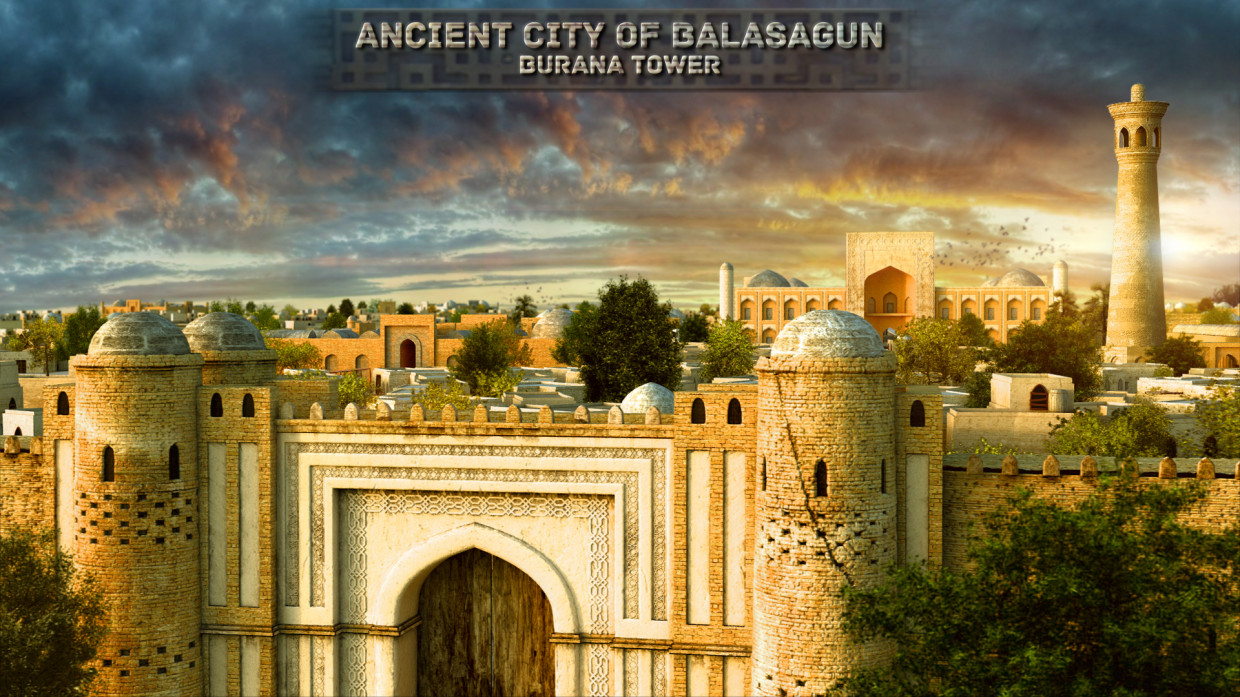 City of Balasagun and Burana tower - artist's reconstruction. in 3d max vray 3.0 image