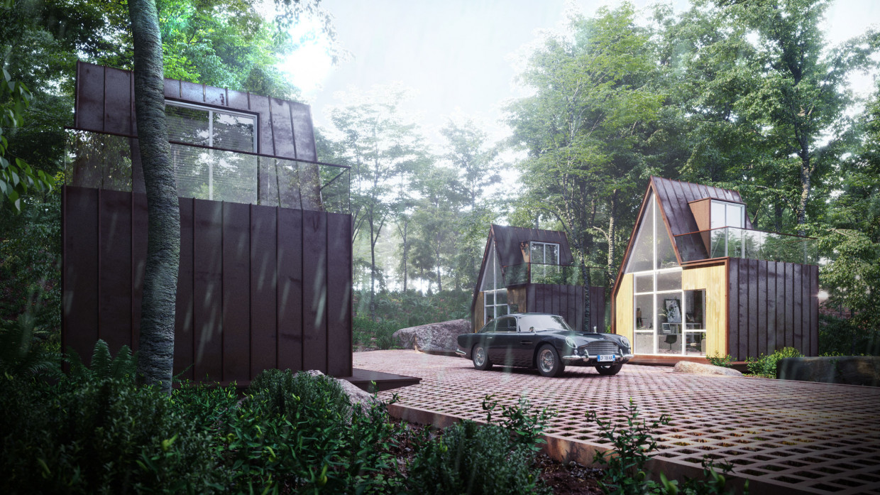 Copper cabine hotel in 3d max corona render image