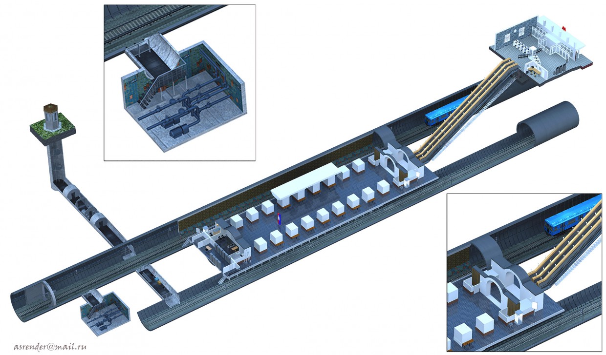 Der u-Bahnstation. Sektions-Schema in 3d max FinalRender Bild