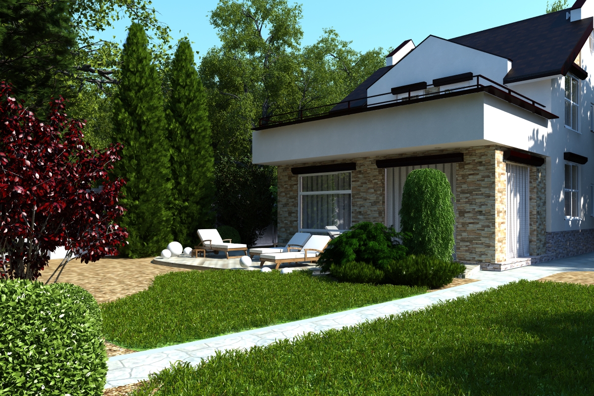 Projeto de chalé de verão na floresta em 3d max vray 2.0 imagem