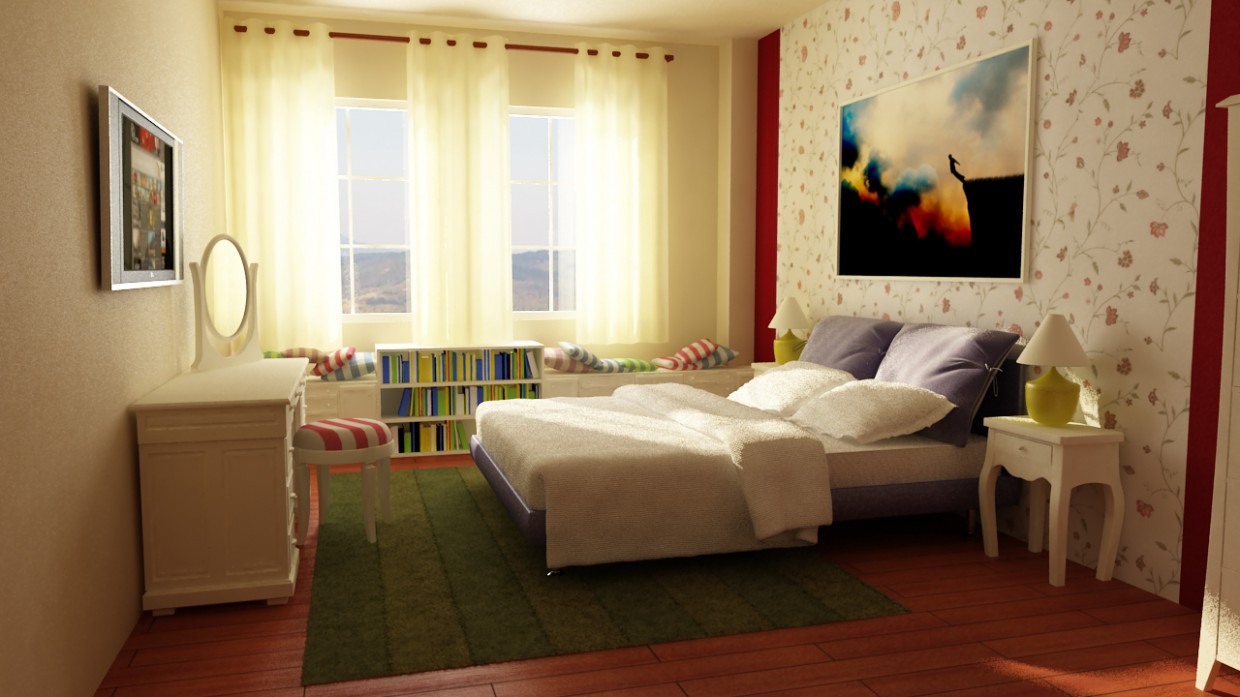 camera da letto in 3d max vray immagine