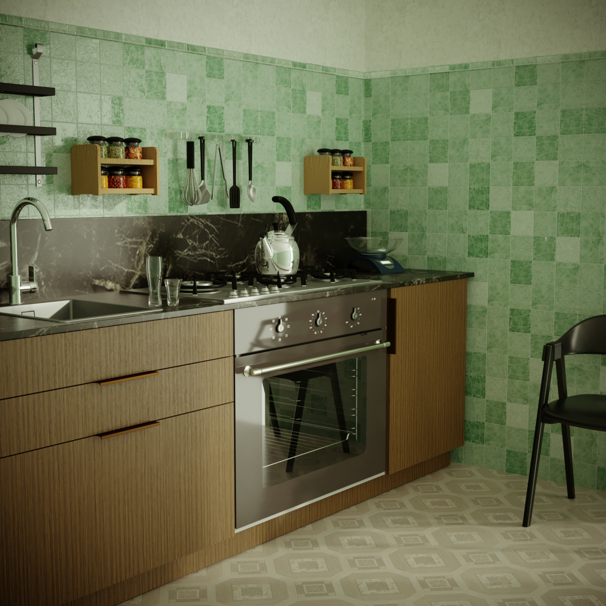 Cozinha em 3d max corona render imagem