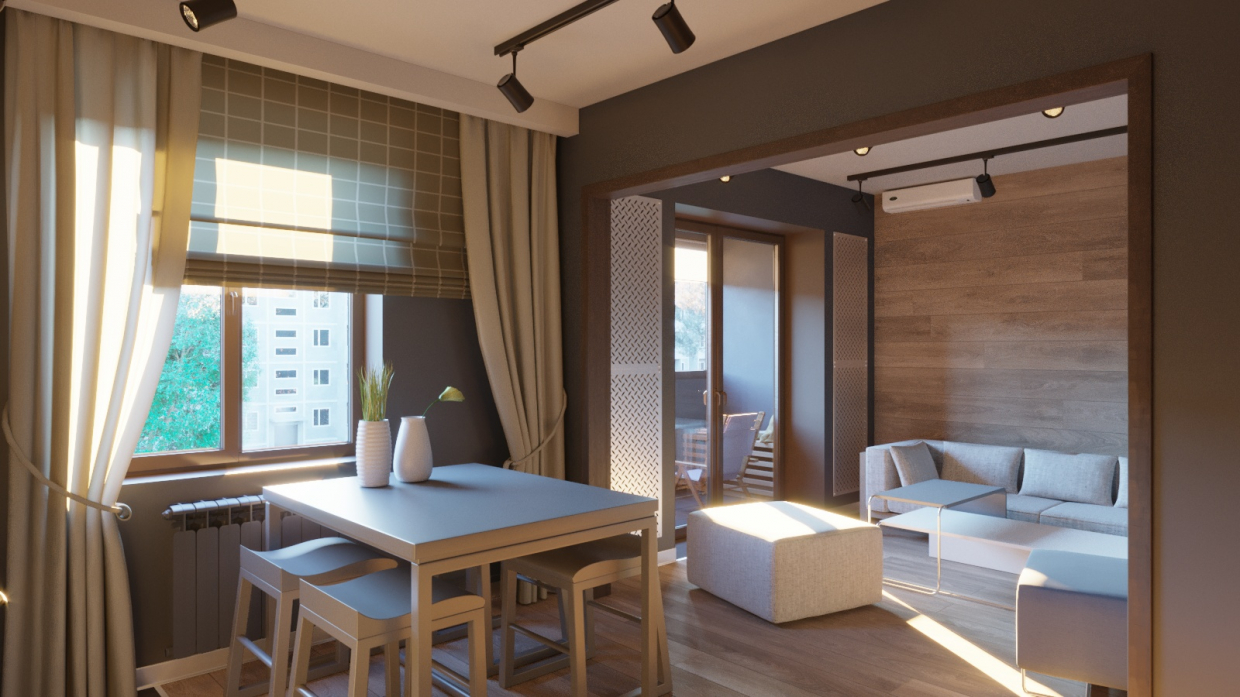 Küche mit kleinem Wohnzimmer in 3d max corona render Bild