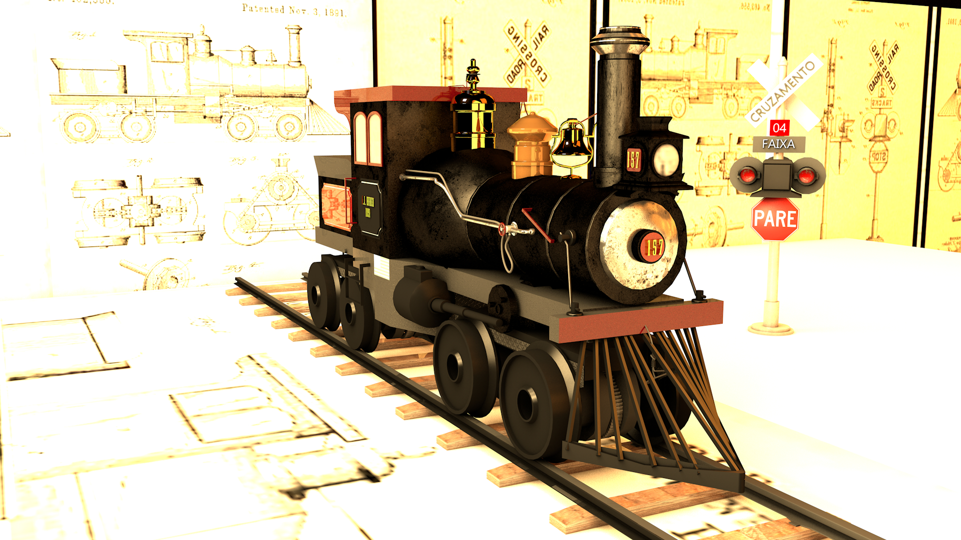 locomotiva a vapor em Cinema 4d maxwell render imagem