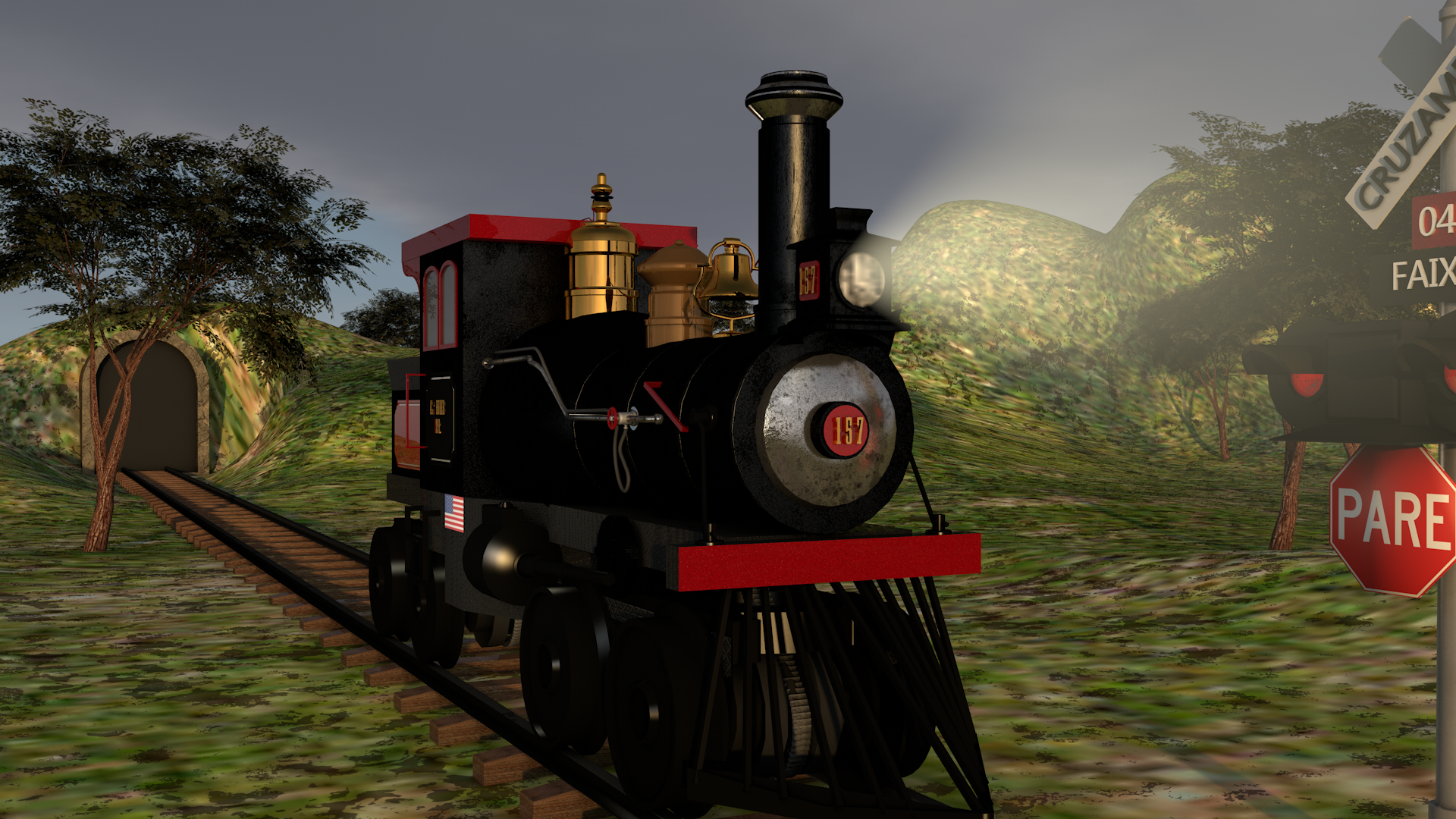 locomotiva a vapor em Cinema 4d maxwell render imagem