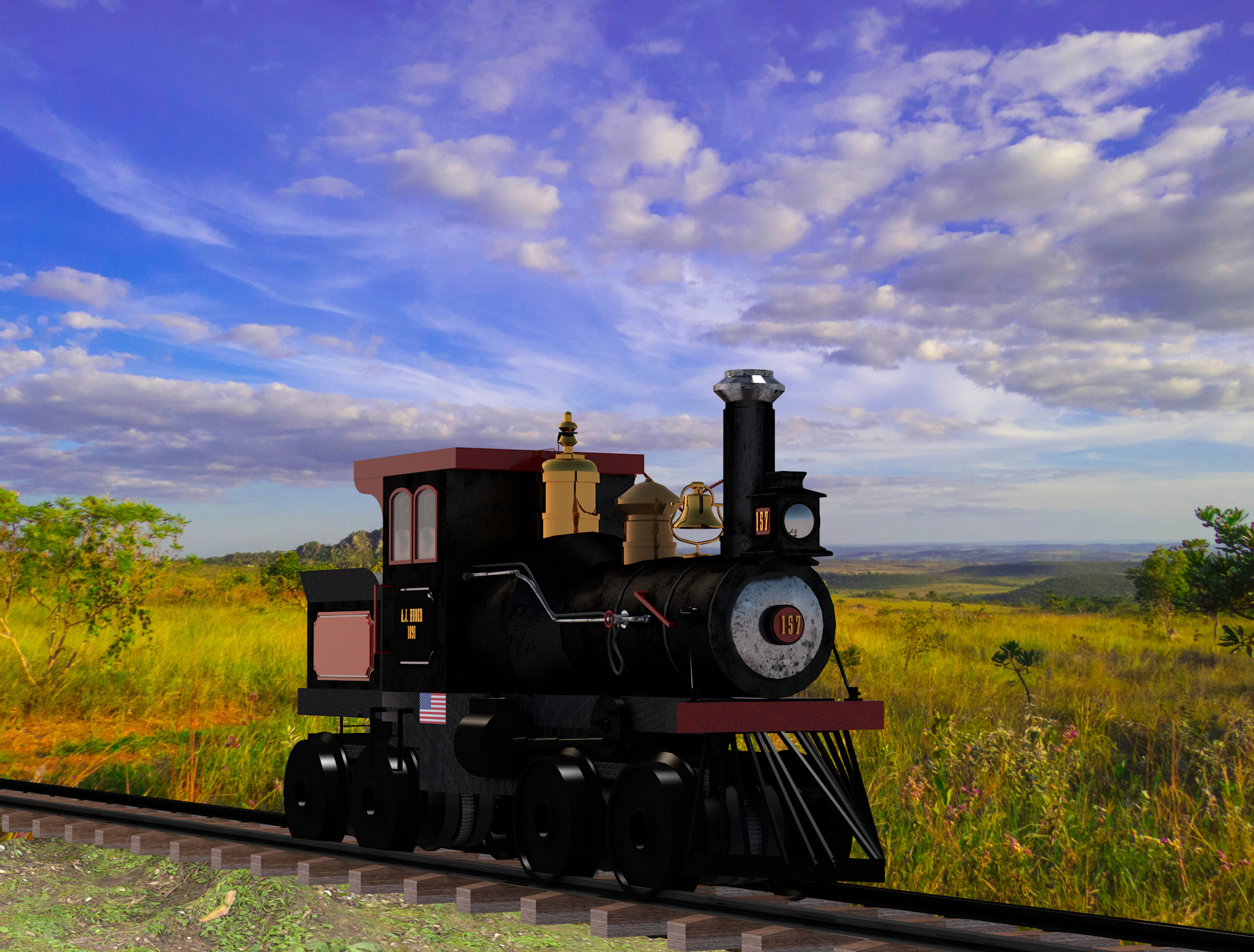 locomotiva a vapor em Cinema 4d maxwell render imagem