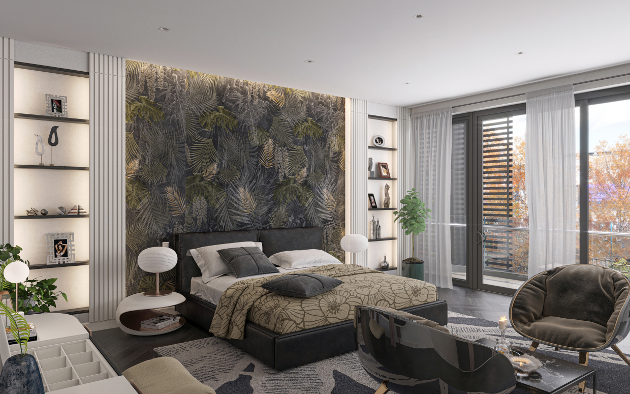 Schlafzimmer in 3d max corona render Bild