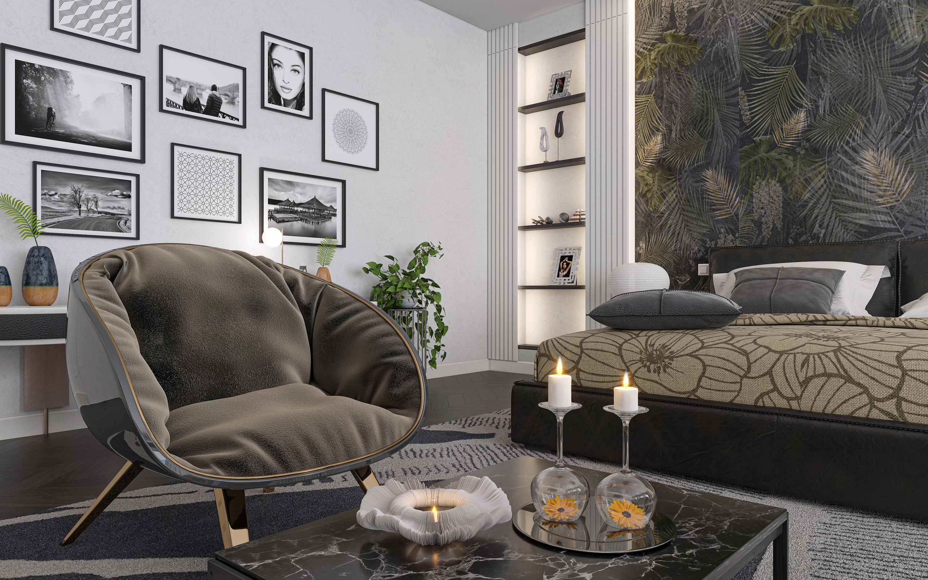 Schlafzimmer in 3d max corona render Bild