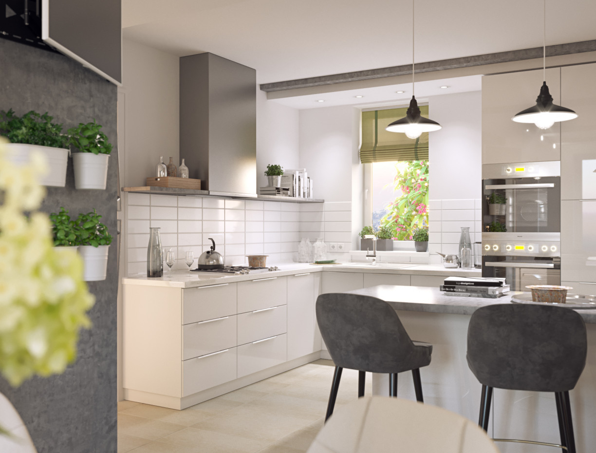 Visualizzazione di cucina e sala da pranzo in 3d max corona render immagine