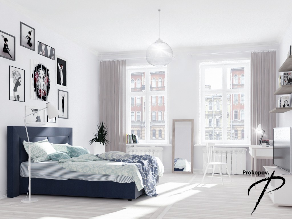 Bedroom in a Scandinavian style in 3d max vray 3.0 image