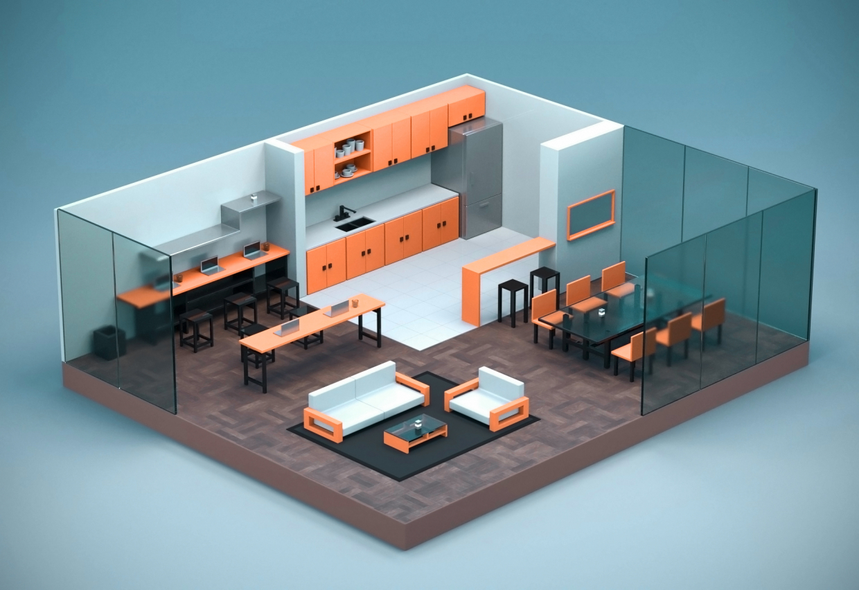 sala poli baixa em Cinema 4d corona render imagem