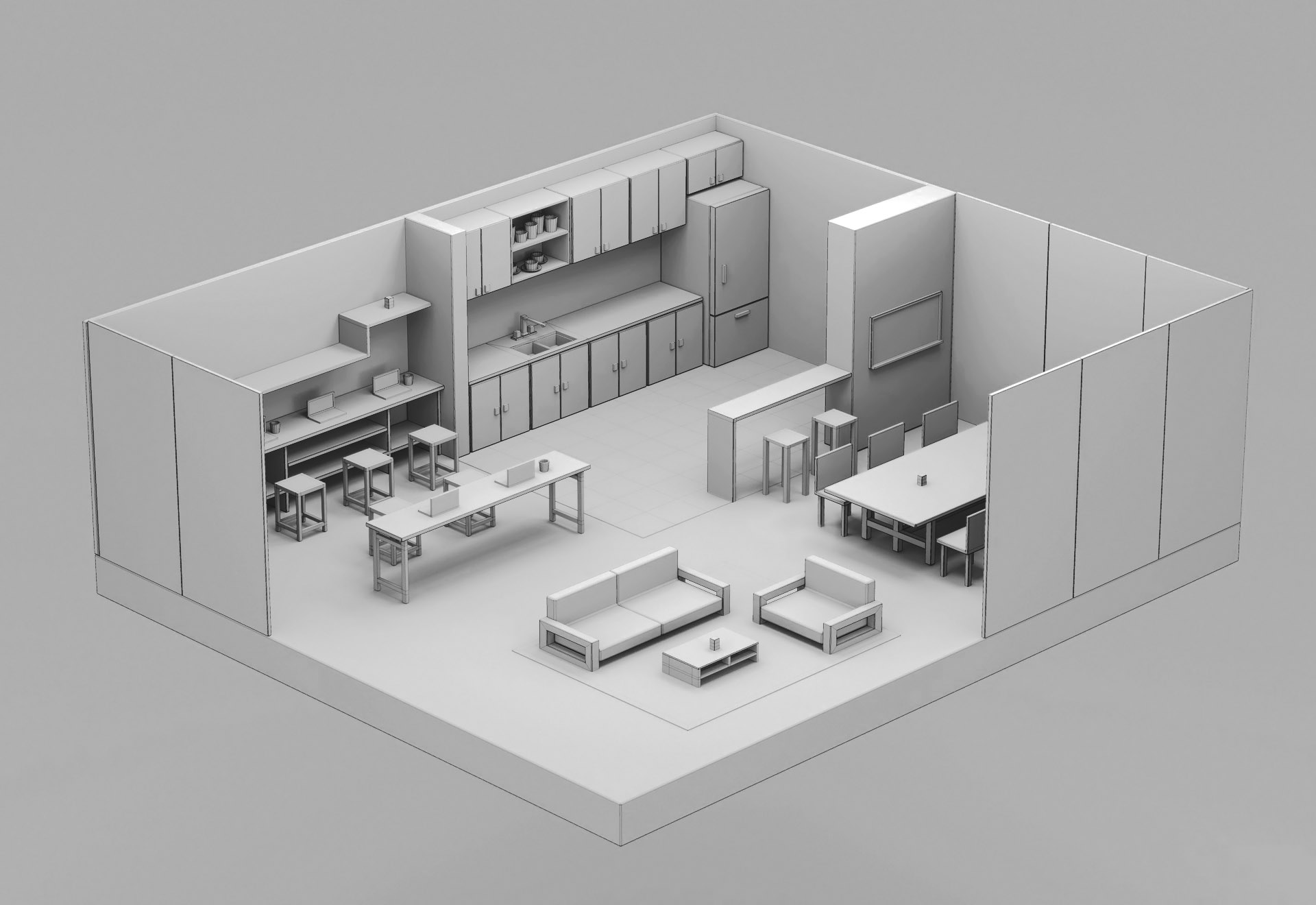 sala poli baixa em Cinema 4d corona render imagem