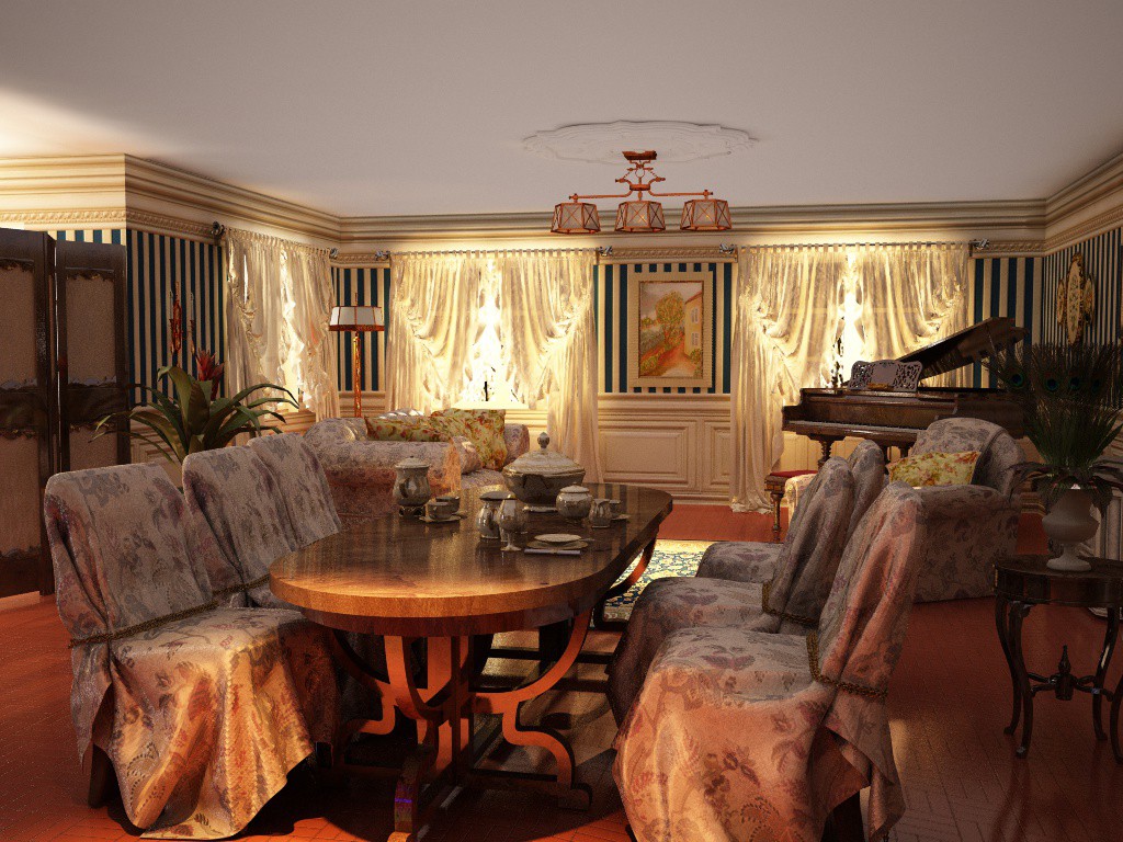 living room in a private home in Cinema 4d vray image