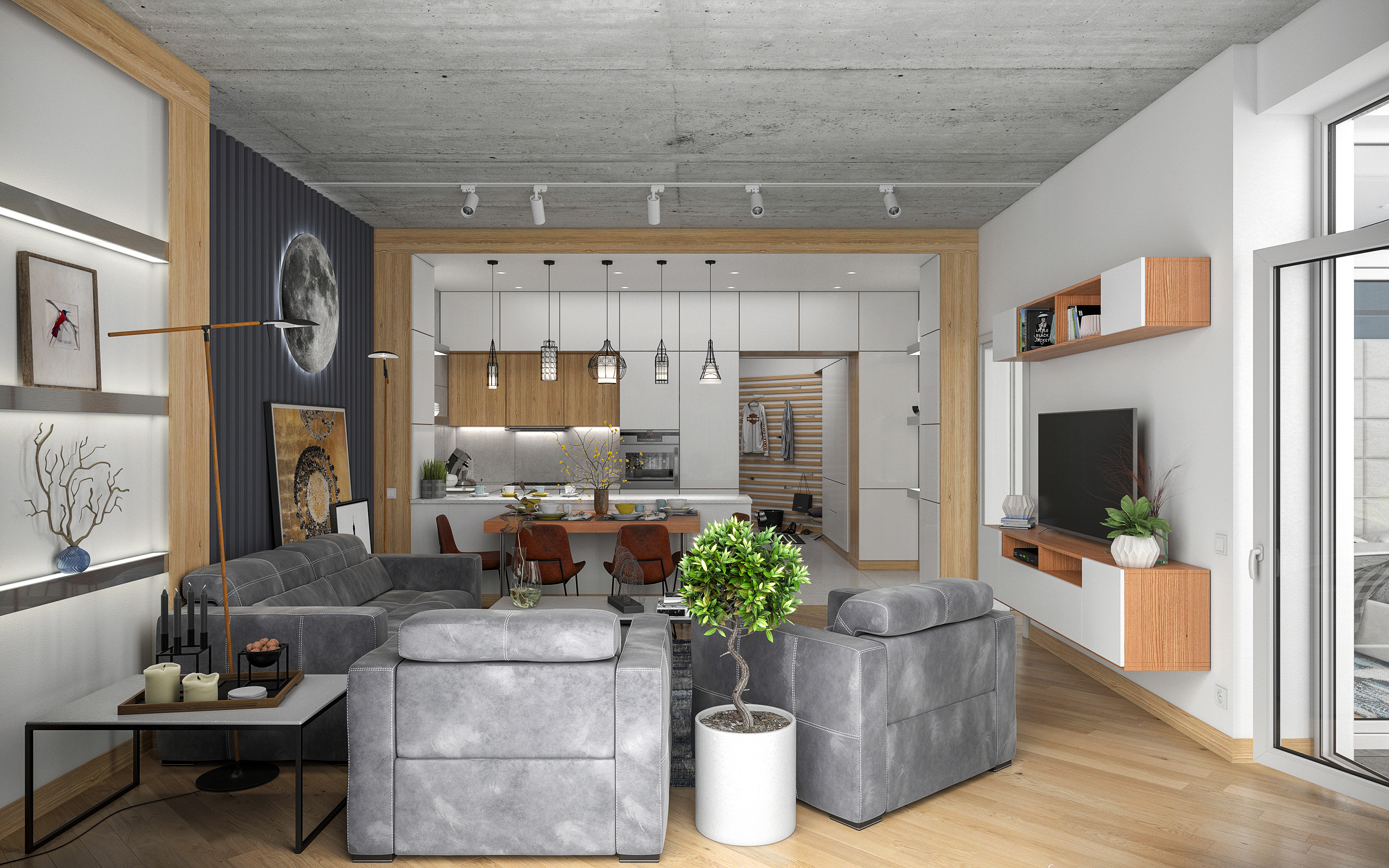 Apartamento de um quarto S68 em 3d max corona render imagem