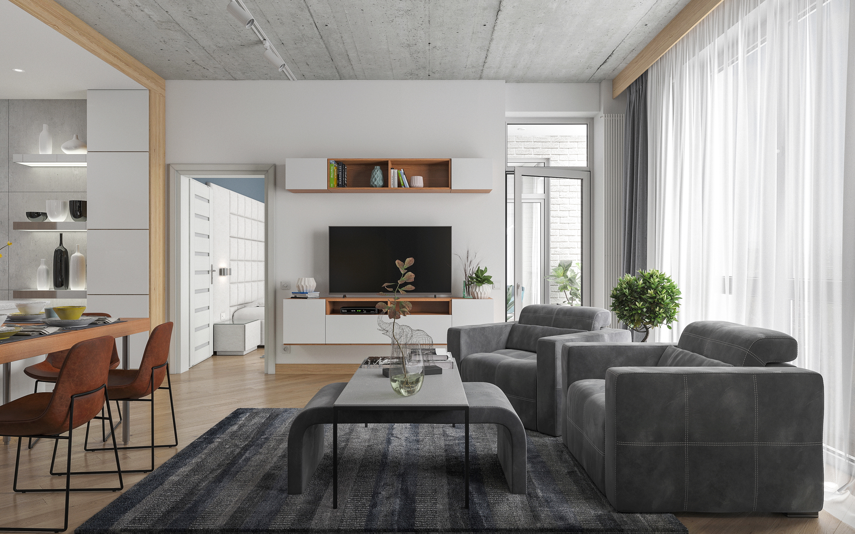 Apartamento de um quarto S68 em 3d max corona render imagem