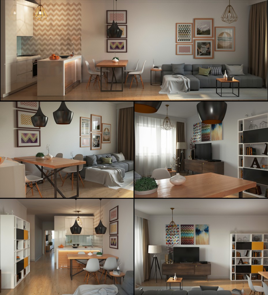 İki Odalı Daire in 3d max corona render resim