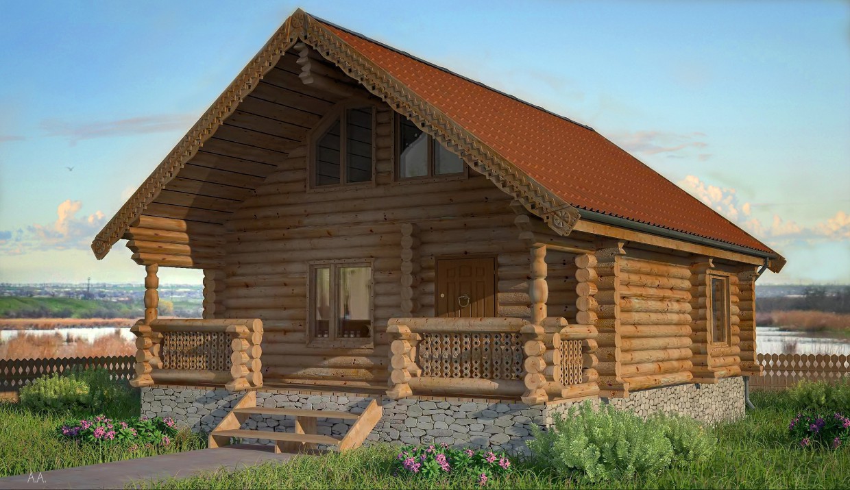 Maison de rondins dans 3d max vray image