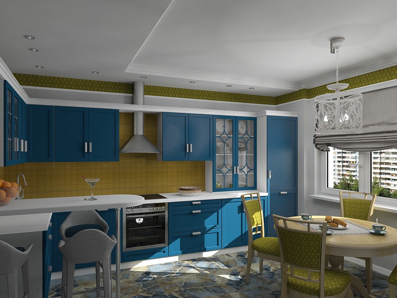 imagen de cocina-comedor en 3d max vray