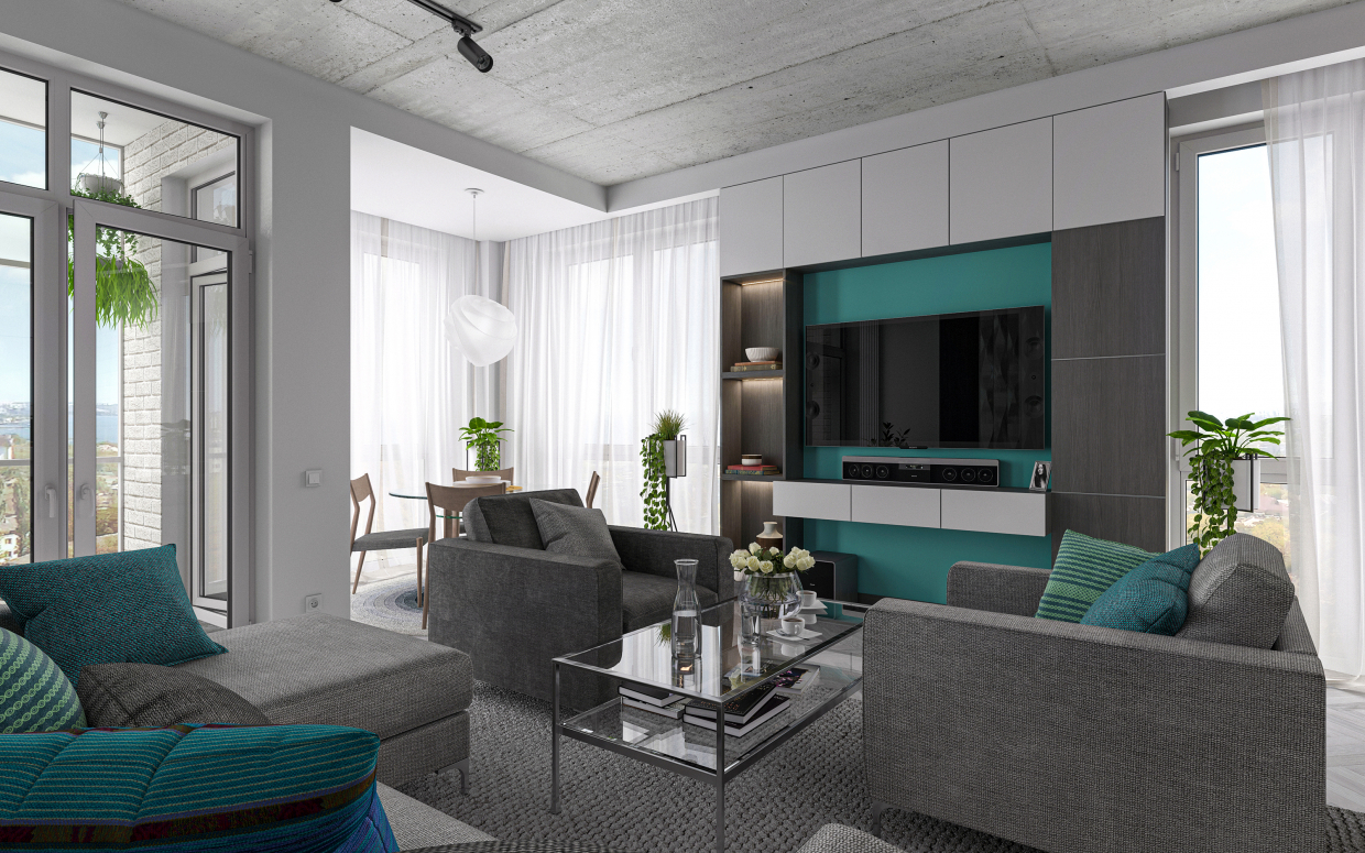 Appartement une chambre S66 dans 3d max corona render image