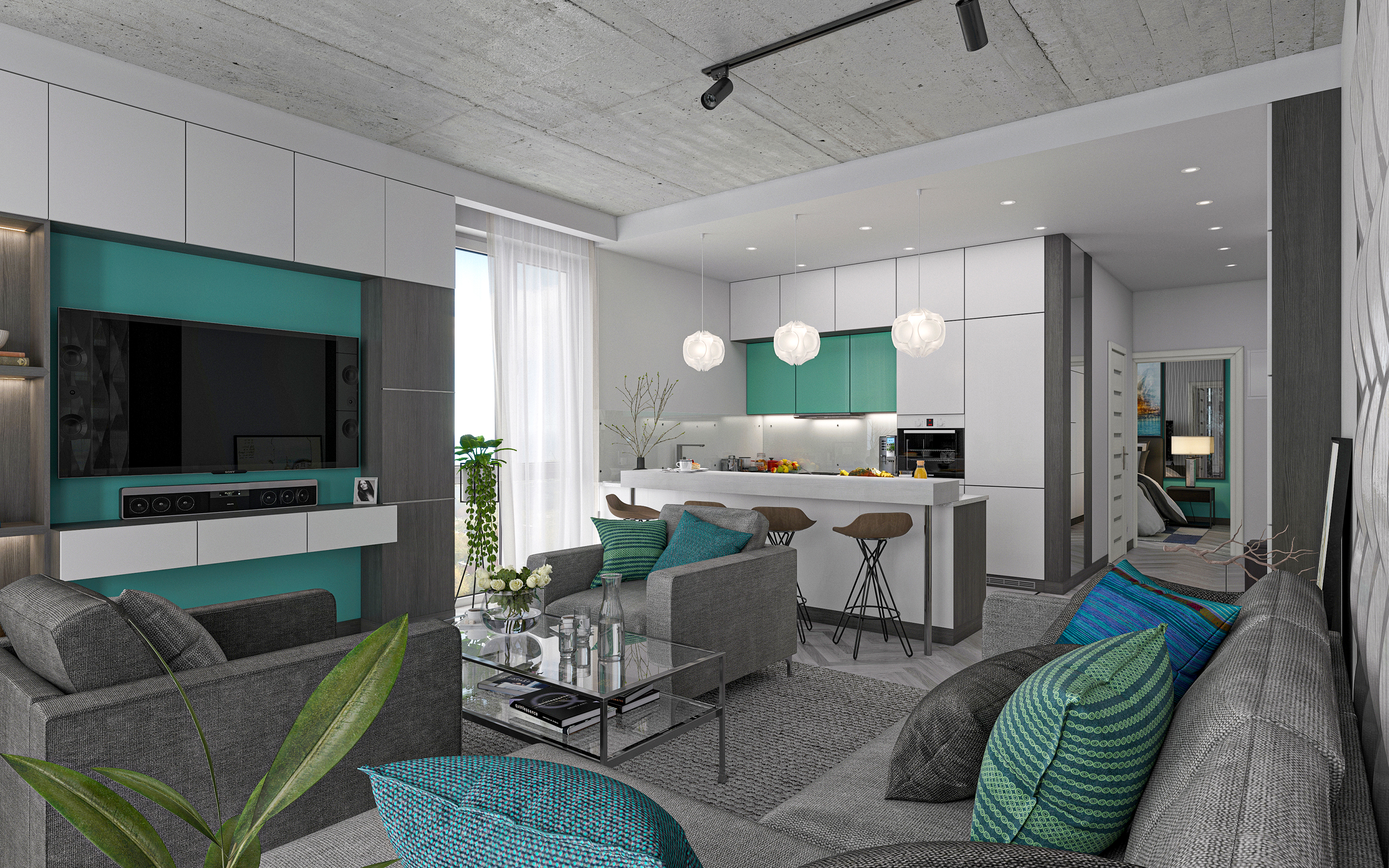 Apartamento de um quarto S66 em 3d max corona render imagem