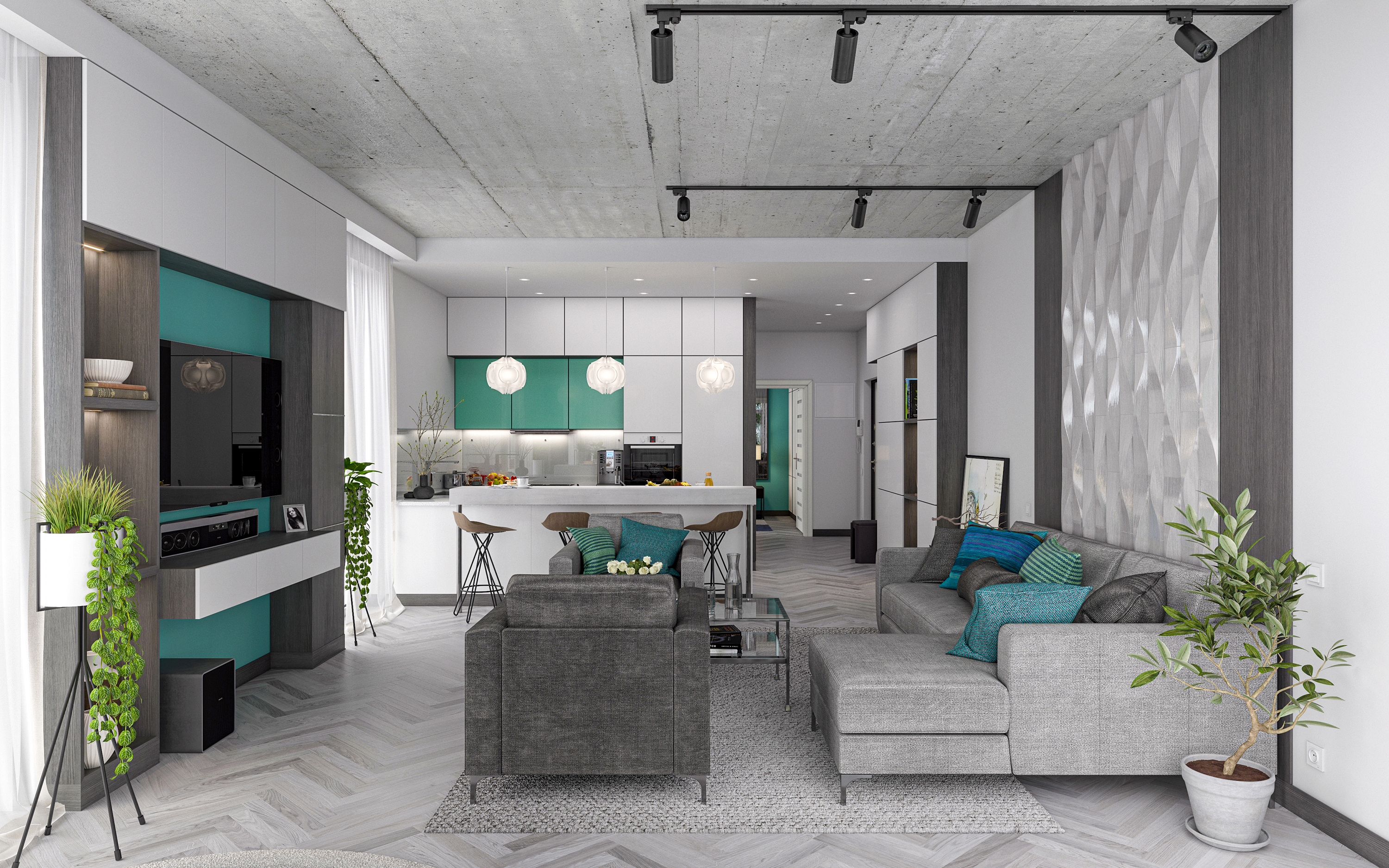 Appartement une chambre S66 dans 3d max corona render image