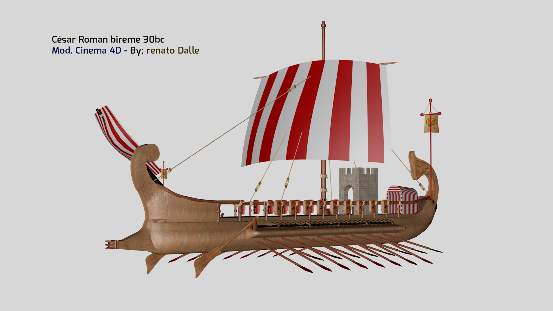 Roman Ship in Cinema 4d maxwell render image