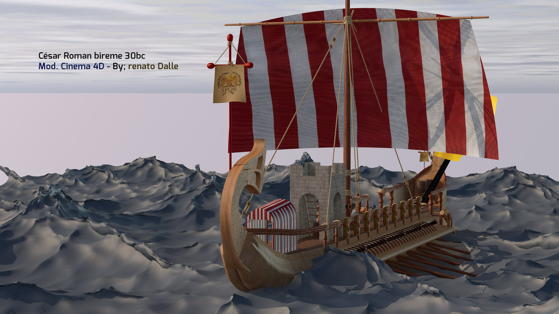 Roman Ship in Cinema 4d maxwell render image